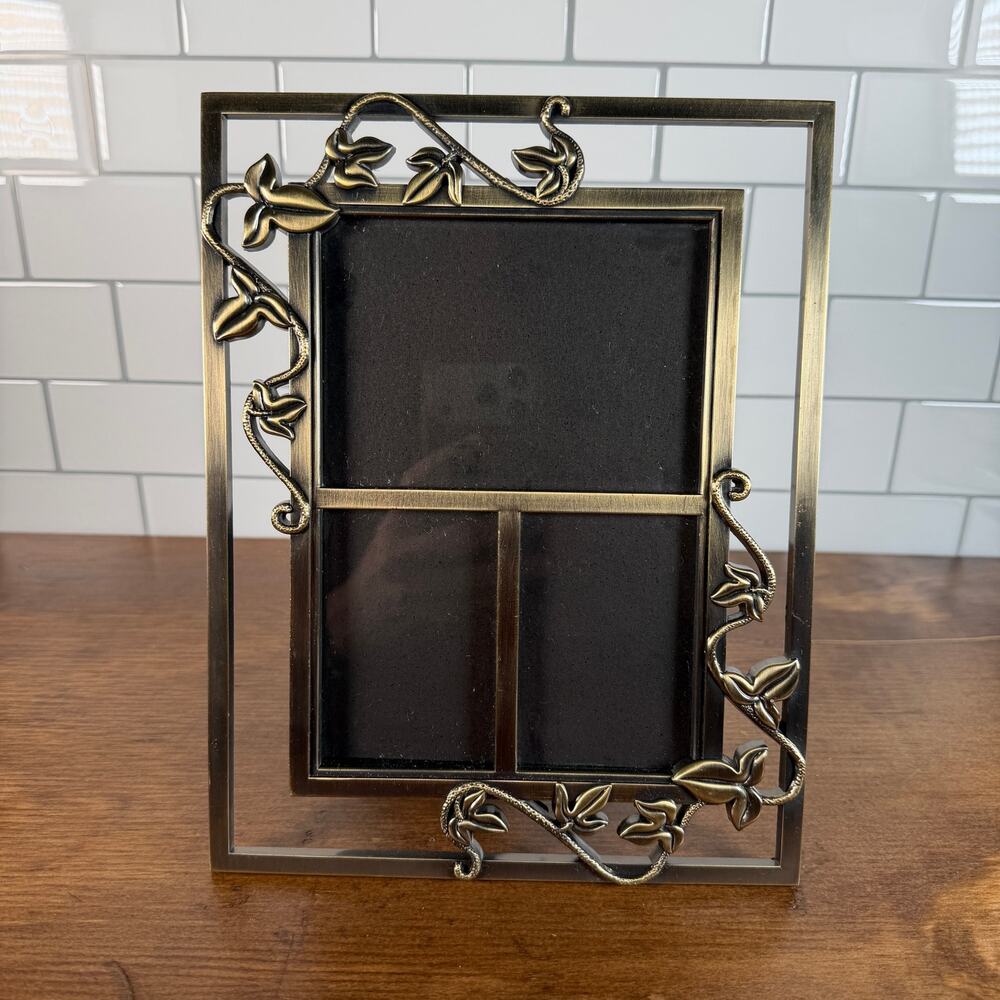 Vintage Brass Ivy Vine Trellis Multi Photo Frame Open Work Collage 4x6